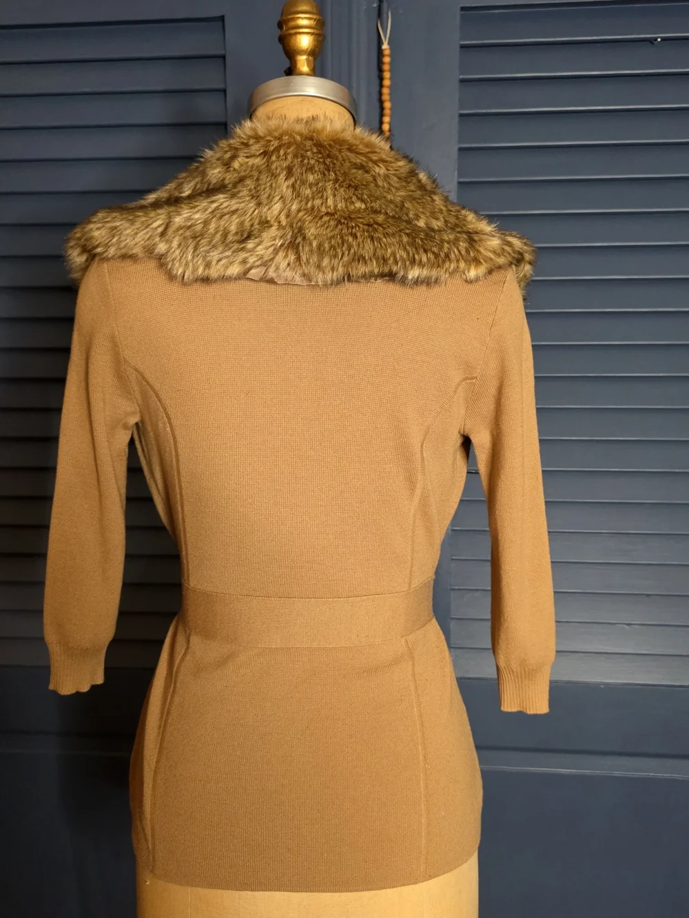 The Limited Camel Tie-Waist Jacket with Faux Fur Shawl Collar
